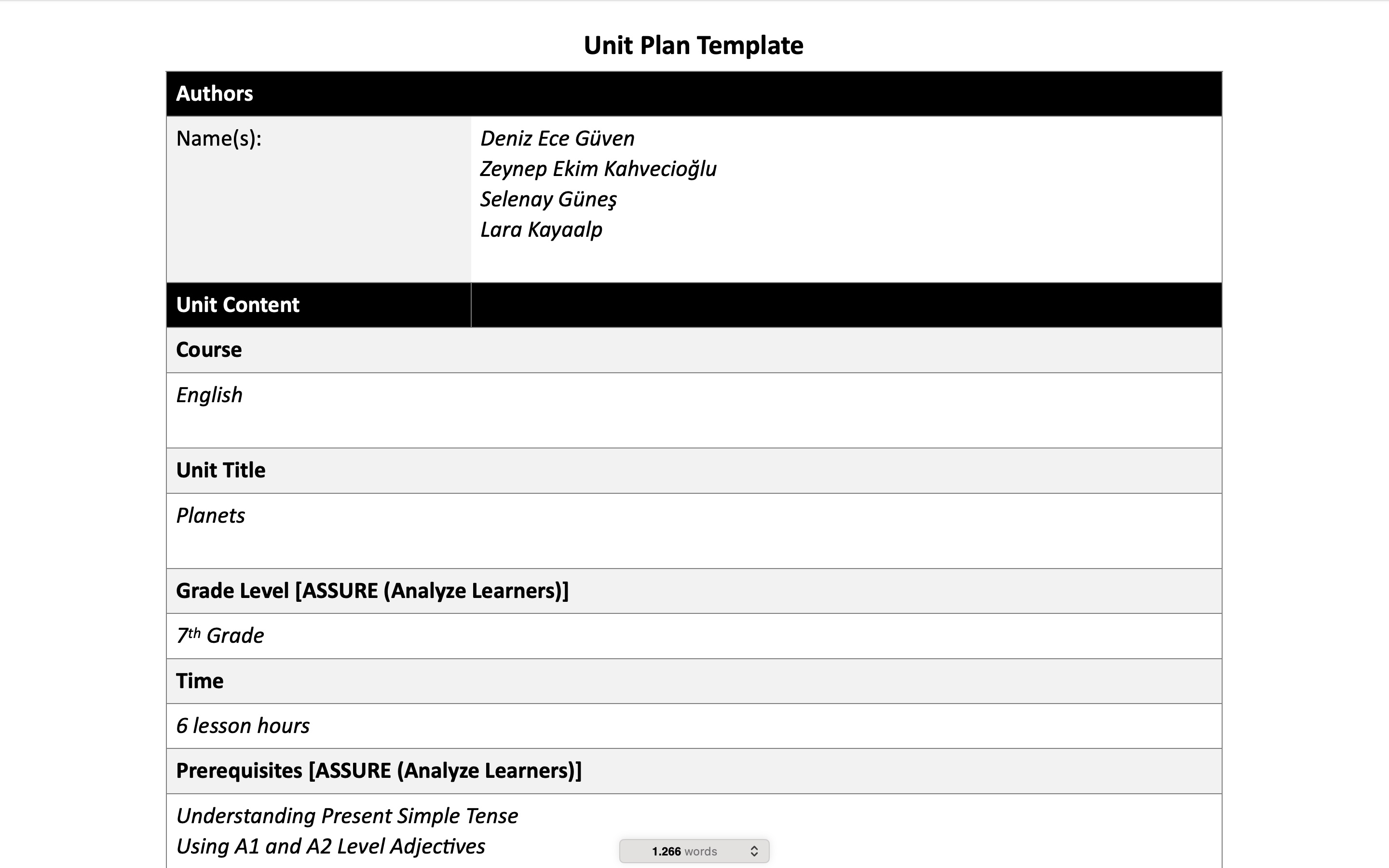 Lesson plan screenshot